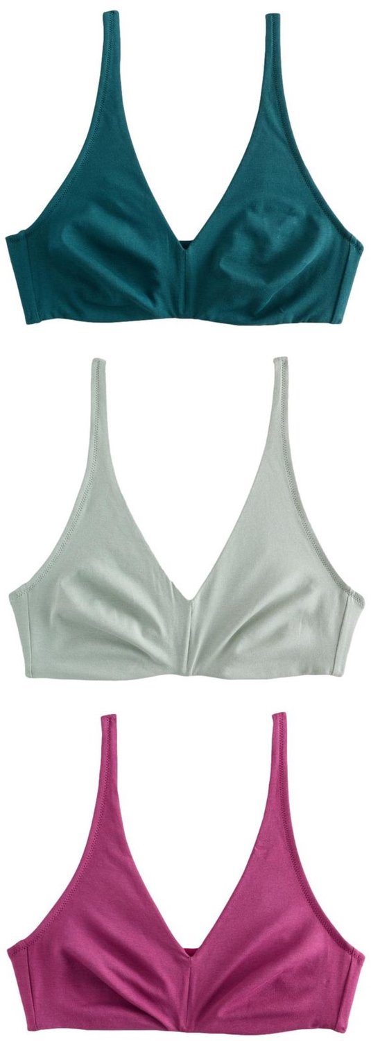 Next Dames - Set van 3 Ultimate Comfort beha's van een katoenmix zonder vullingen en zonder beugel - Groen Green/Purple
