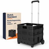 Boodschappentrolley met Wielen - XL 50L met 2 Wielen - Inklapbare Boodschappenkrat - Boodschappenwagen Zwart - Winkelkar – Vouwkrat - Boodschappenkrat