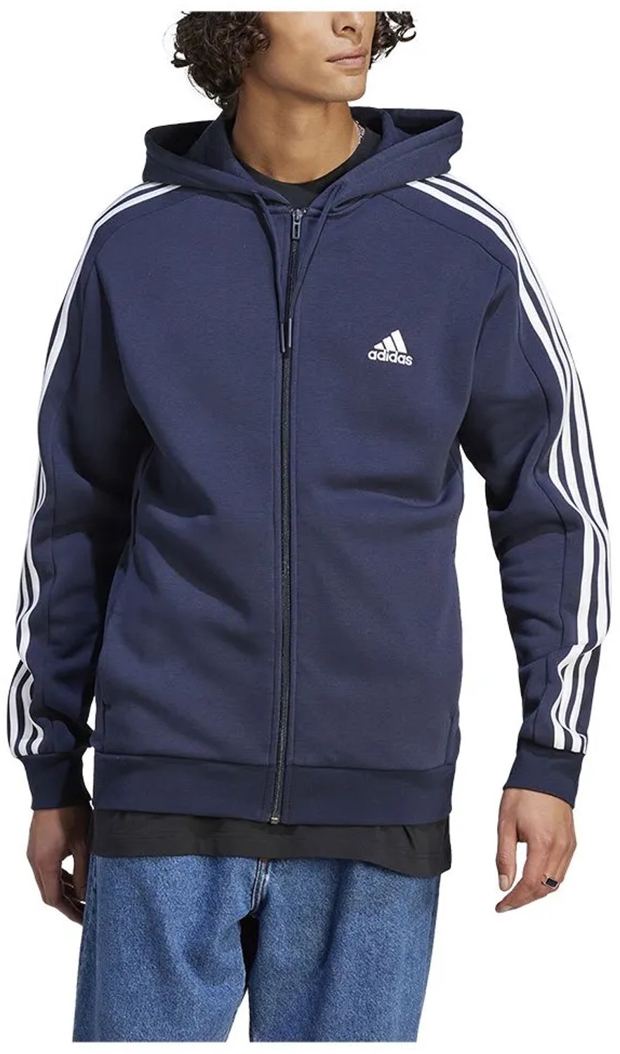 adidas Sportswear Essentials Fleece 3-Stripes Ritshoodie Heren – M Blauw