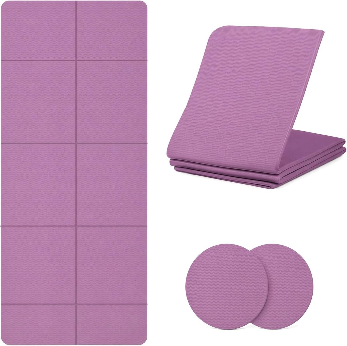 Multifunctionele Yoga Mat 72 x 24 mm met 2 Kniekussens, Antislip, Slijtvast en Ideaal voor Pilates en Fitness - Paars