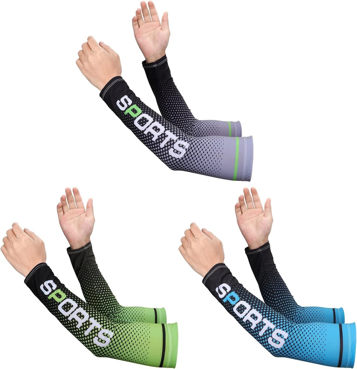 3 Paar UV-beschermende Arm Sleeves voor Mannen, Koelende Arm Covers voor Zomer, Compressie en Zonbescherming, Multicolor en One Size