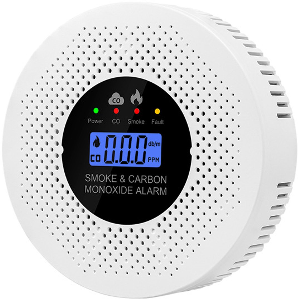 2‑in‑1 rook‑ en koolmonoxidemelder, batterijgevoed en draagbaar, dubbele sensoren, waarschuwings‑LED en digitaal display