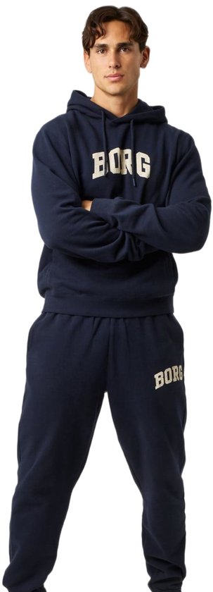 Donkerblauwe Björn Borg hoodie en joggingbroek met OFF-WHITE "BORG" opdruk.