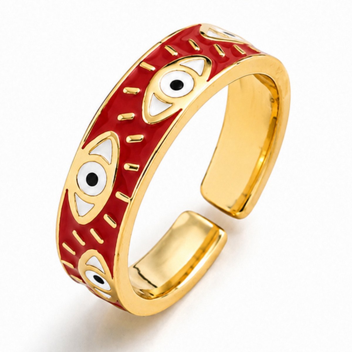 Deja Jewels - Dames ring - Goudkleurig edelstaal - Rood Oogmotief