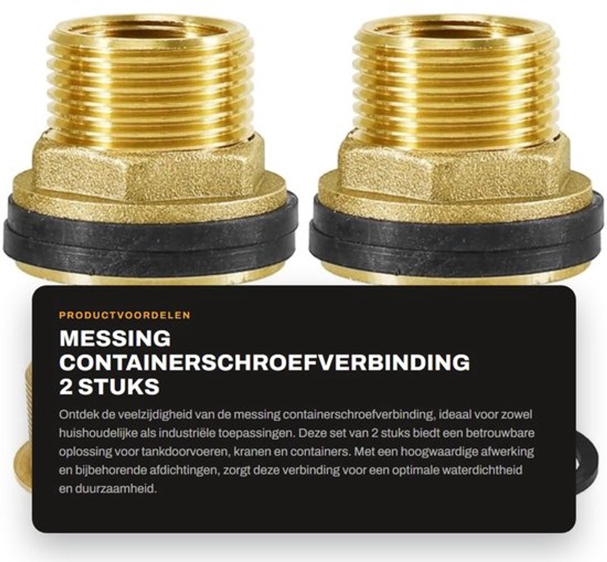 Dailygoods- Containerschroefverbinding 2 stuks - Messing Regentondoorvoer - 1 inch