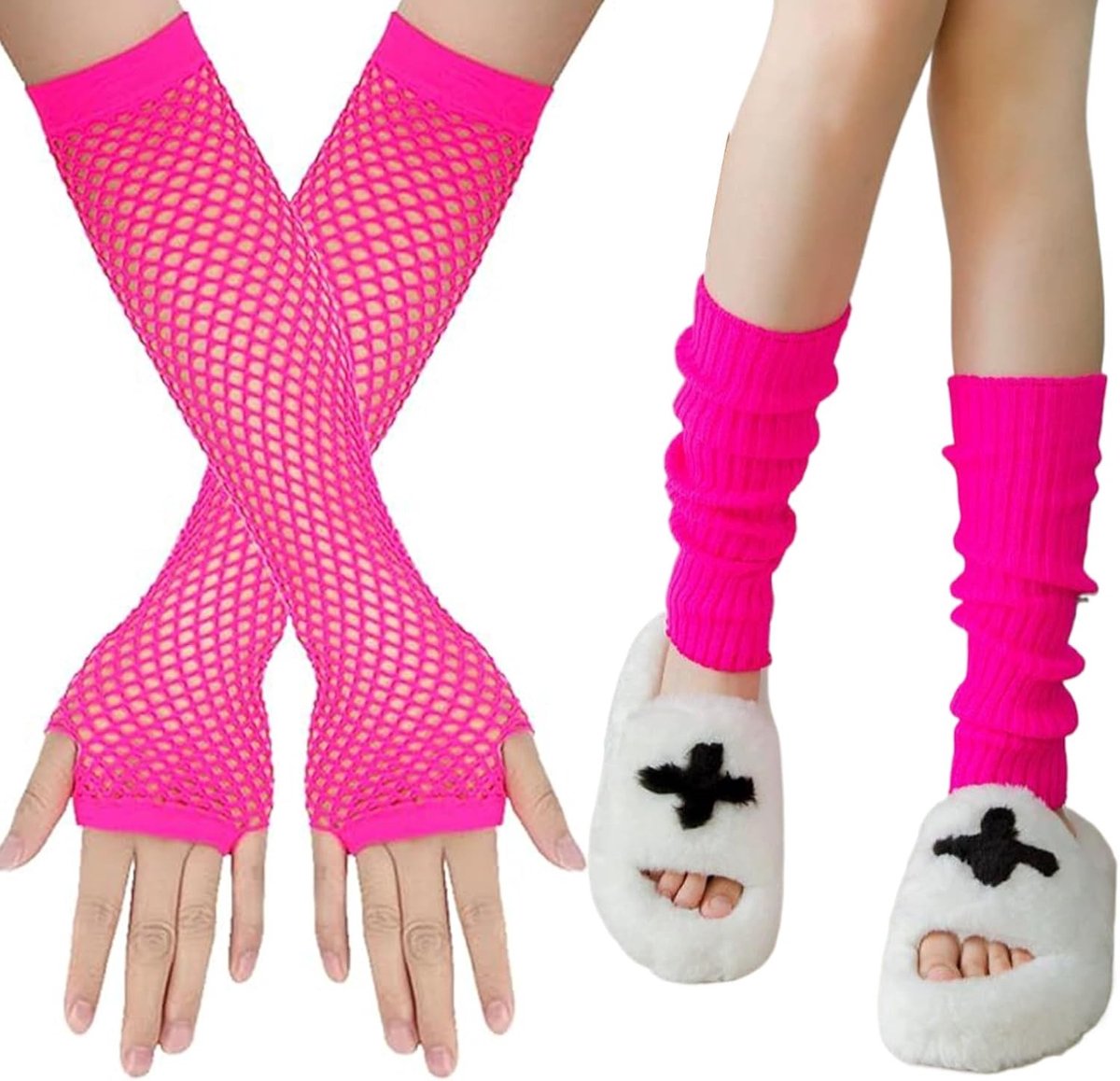 Verleidelijke Beenwarmers en Lange Handschoenen in Neon voor 80s en 90s Kostuums, Feestjes en Dans, Dames, One Size