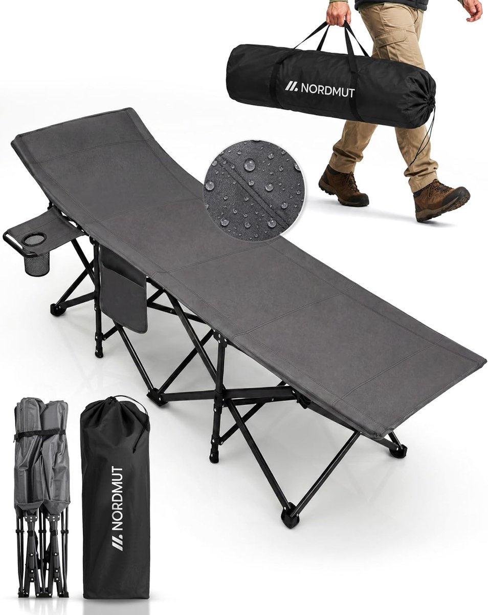 NORDMUT® opklapbaar veldbed met comfortabel matras, stabiel campingbed, maximale belasting 200 kg, premium logeerbed - ShopVlot