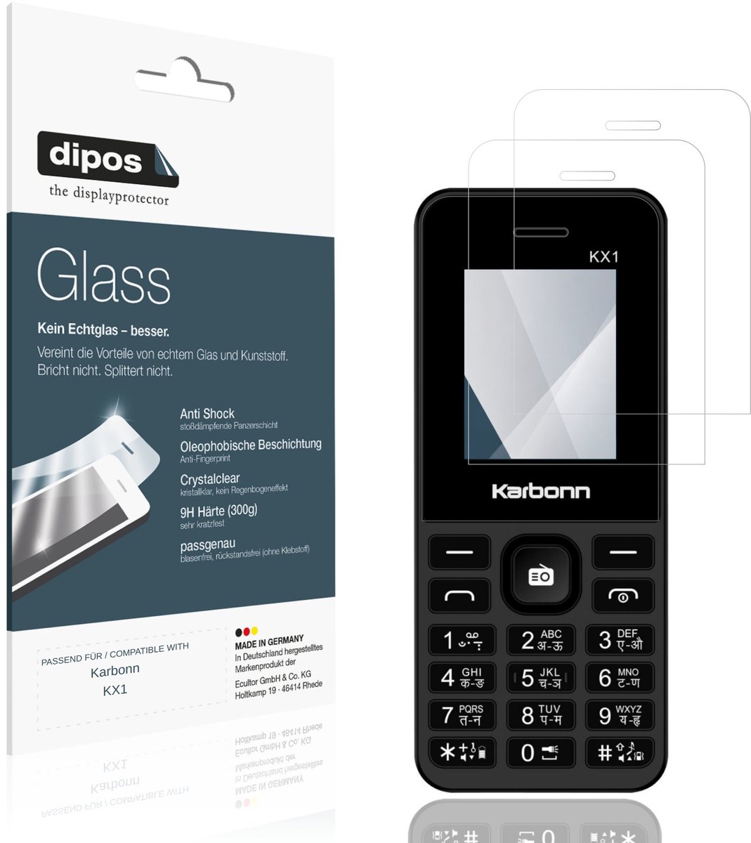dipos – 2x Pantserfolie geschikt voor Karbonn KX1 | 9H Screenprotector