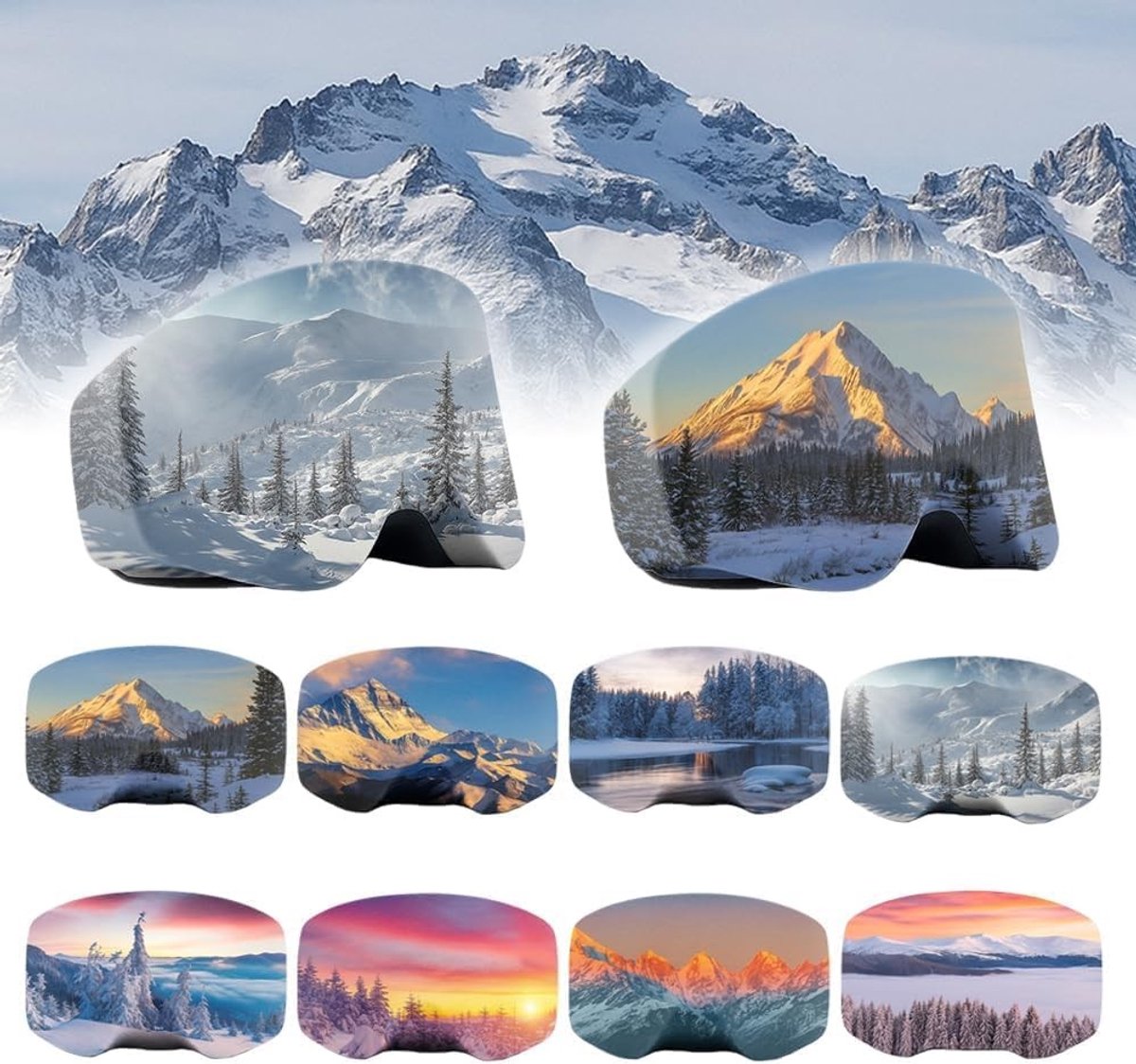 Skibril Hoes Beschermer - 8 Stuks Opberg Hoes voor Snowboardbrillen en Skibrillen met Berglandschap Print, Ideaal voor Bescherming en Onderhoud