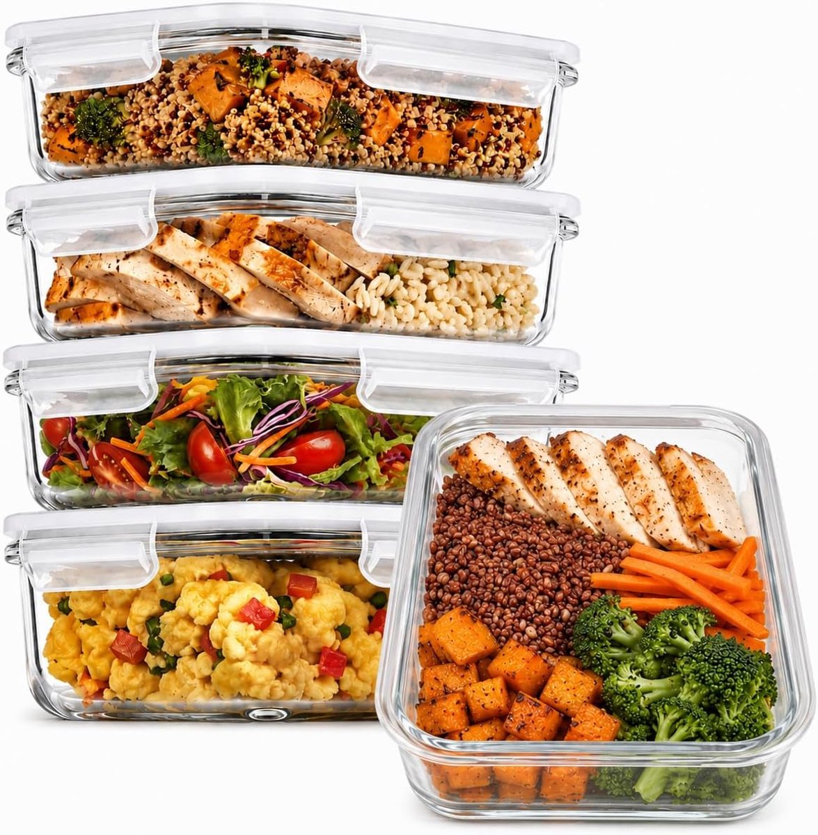 Vershouddoos - Set van 5 - 880 ml - Glas - BPA-vrij - Luchtdicht