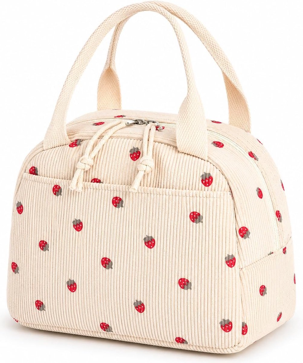 Leuke unisex lunchtas van corduroy – Ruime, herbruikbare en isolerende lunchtas voor school, werk of onderweg