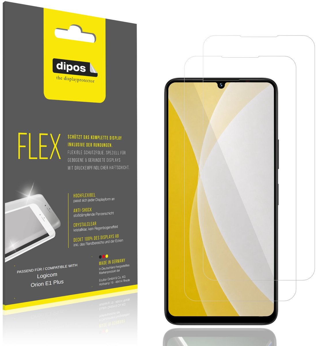 dipos – 2x Beschermfolie geschikt voor Logicom Orion E1 Plus | 3D Full Cover Screenprotector | 100% Passend