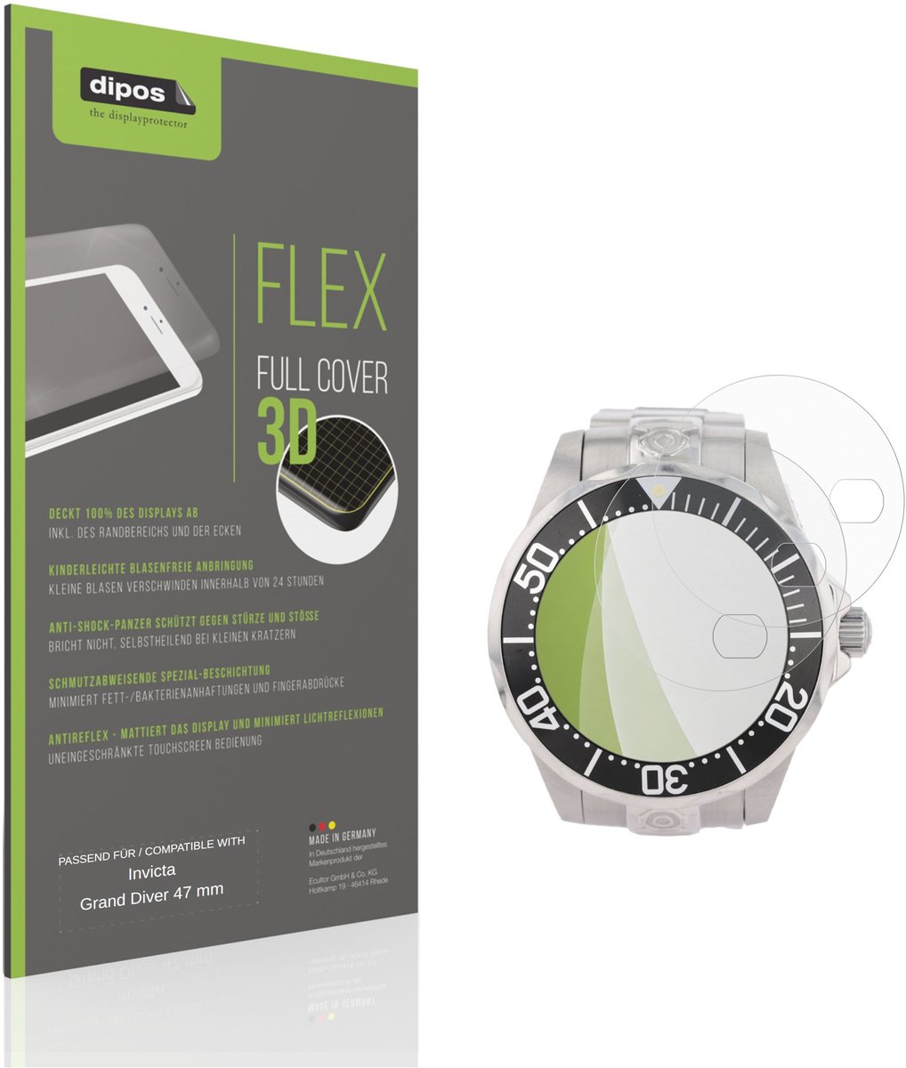 dipos FLEX – 2x Matte Screenprotector geschikt voor Invicta Grand Diver 47 mm | Volledige Schermbescherming | Case-Friendly