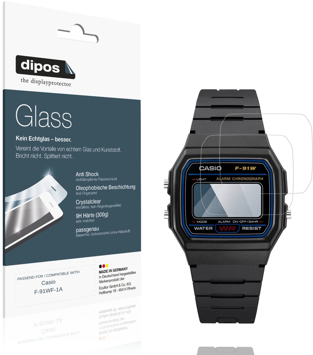 dipos – 2x Pantserfolie geschikt voor Casio F-91WF-1A | 9H Screenprotector