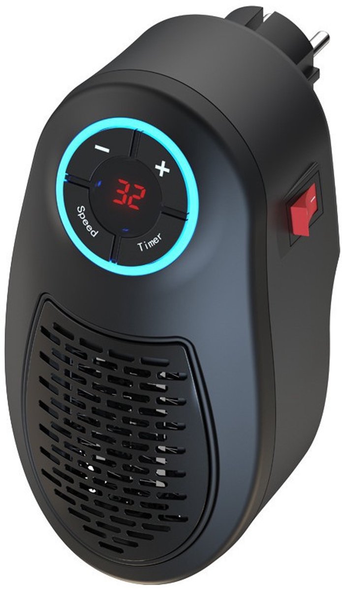 Stopcontacten ventilatorkachel, 500 W, keramische stopcontacten, ventilatorkachel, mini-ventilatorkachel, stopcontact met afstandsbediening, thermostaat 15°-32 °C, timer 1-12 uur, led-display