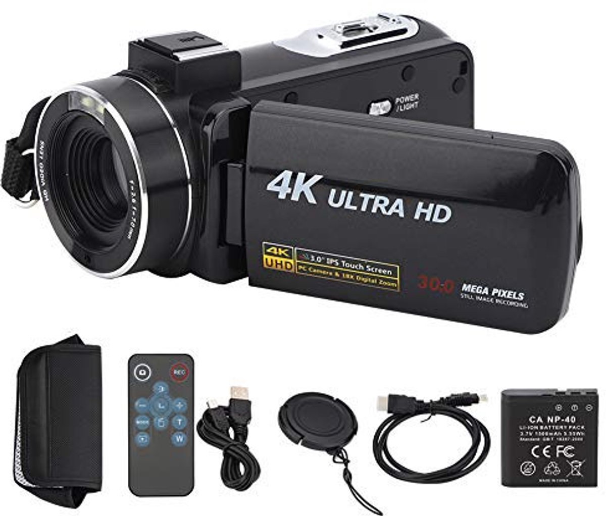 Digitale Videocamera - 4K Anti-shake Camera Foto Video Camcorders Hoge Definitie Digitale Video 18X Zoom 3-inch IPS Aanraakscherm