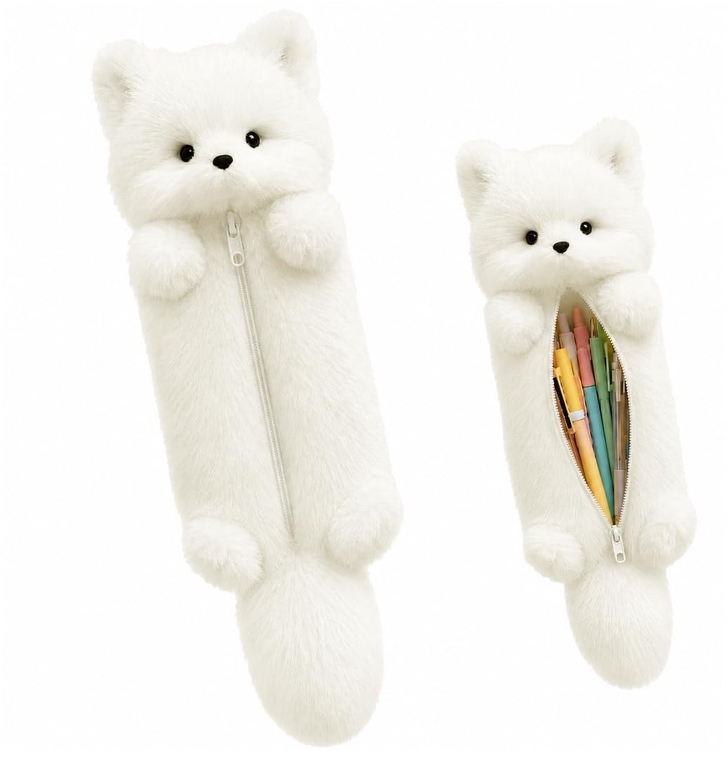 Etui compact - pluche vossenmotief - stevige ritssluiting - ideaal voor schoolspullen - ShopVlot