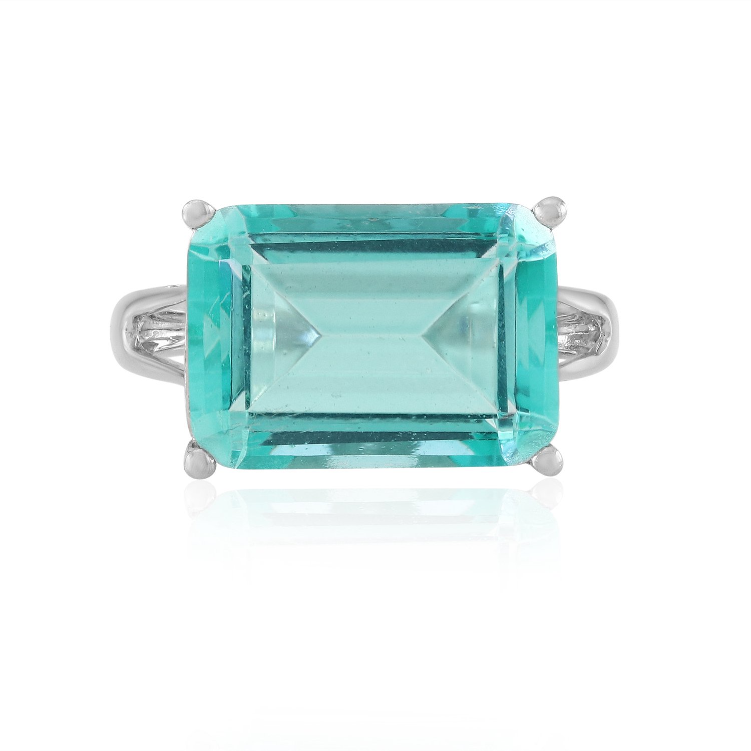 Cavill - Zilveren ring 925 Sterling met 6,643 ct blauwe Paraiba kwarts - Platina gecoat - Trapgeslepen achthoekige edelsteen - Elegant