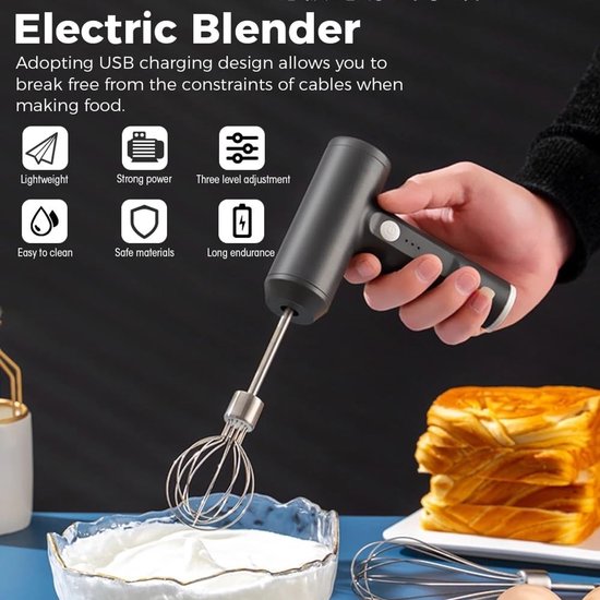Draadloze Elektrische Handmixer - Wit - Handheld USB Oplaadbare Keukenmixser voor Bakken — afbeelding 2