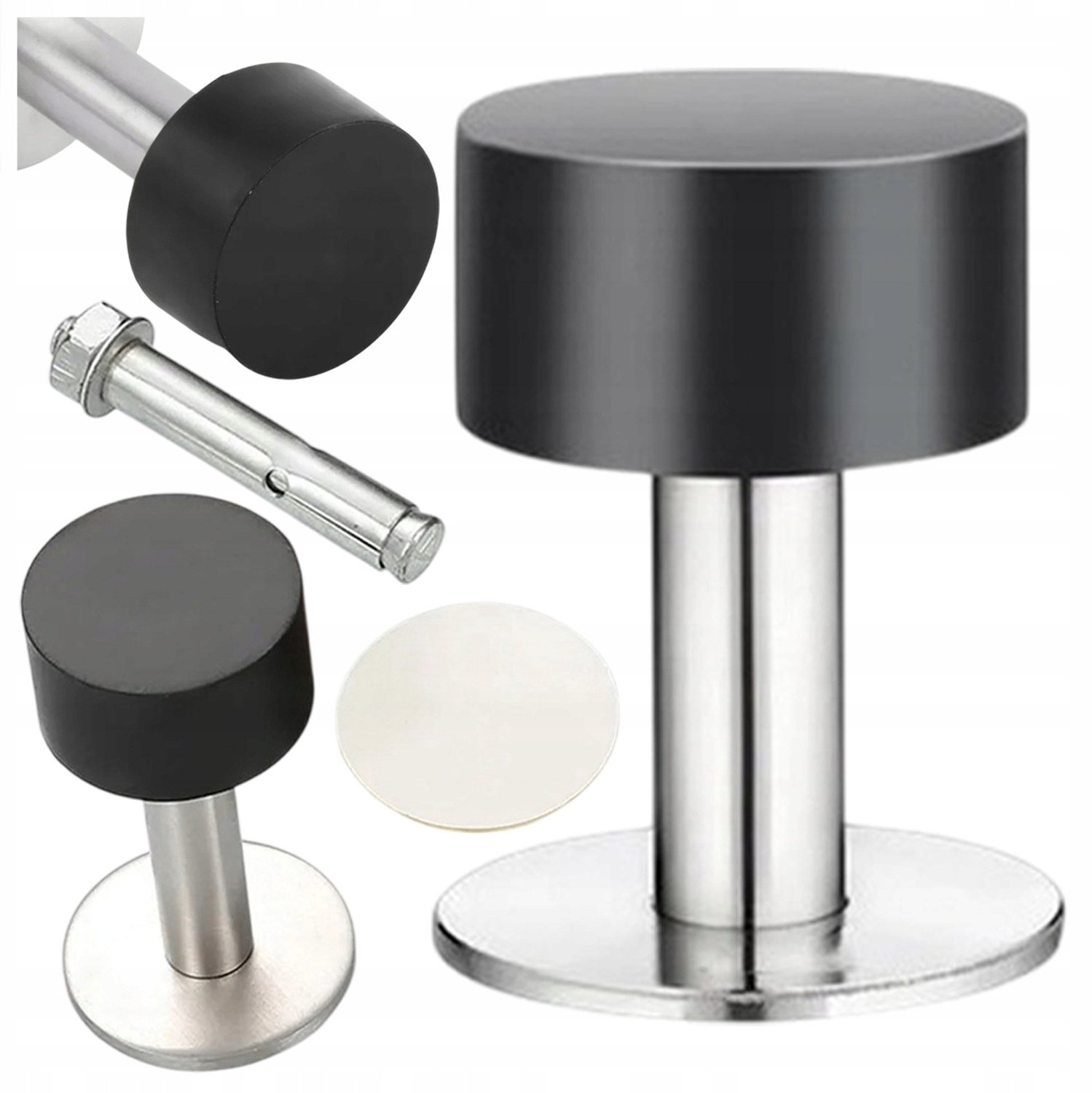 Deurstopper Staal Zilver/Zwart - Beschermt Muren & Deuren