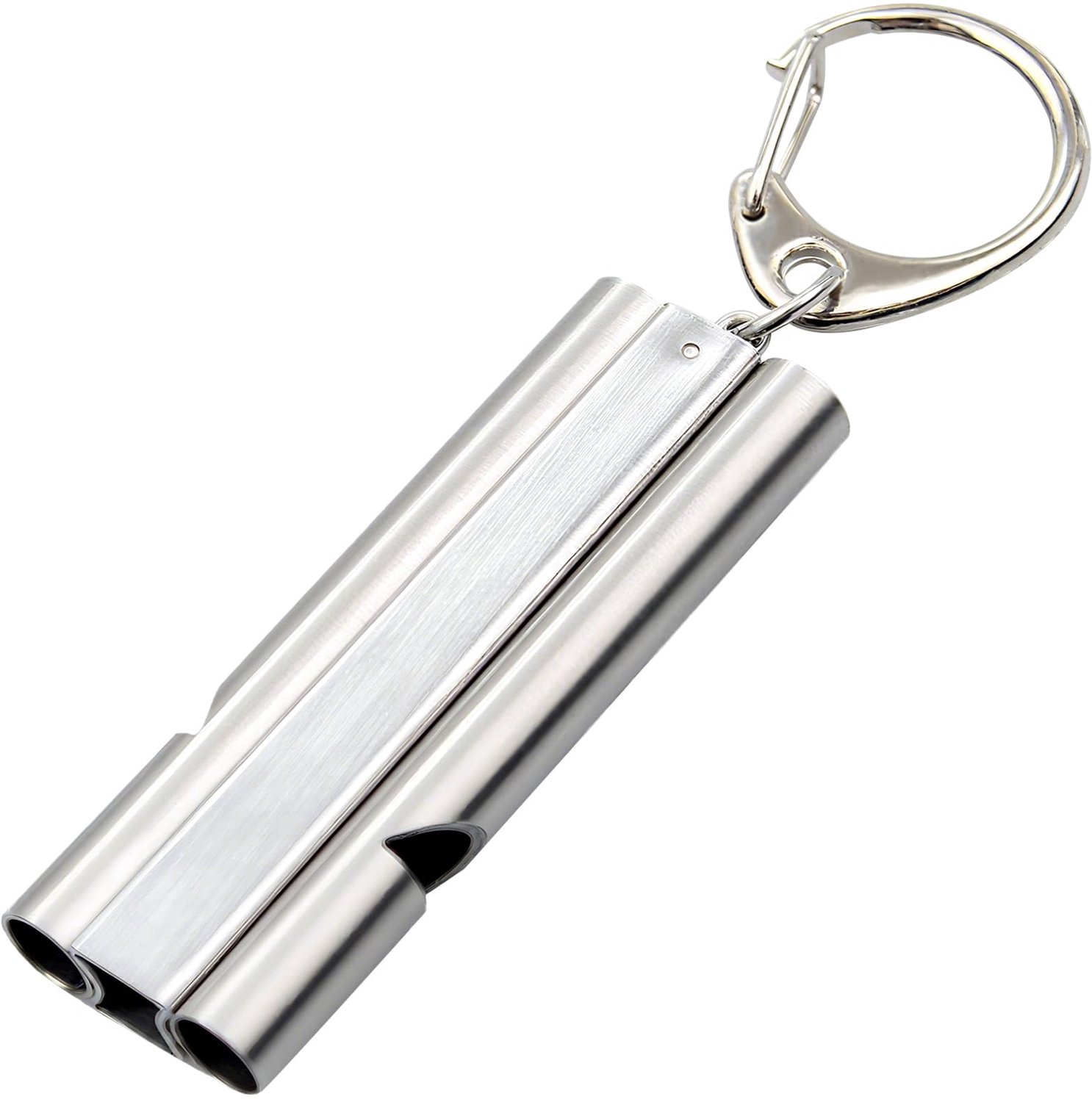 Noodfluitje - Dubbel noodfluitje - Survival fluitje - Signaalfluitje - Veiligheidsfluitje - Trainingsfluitje - Noodfluitje met sleutelhanger - Emergency survival whistle - RVS - 6 cm - Jonyx