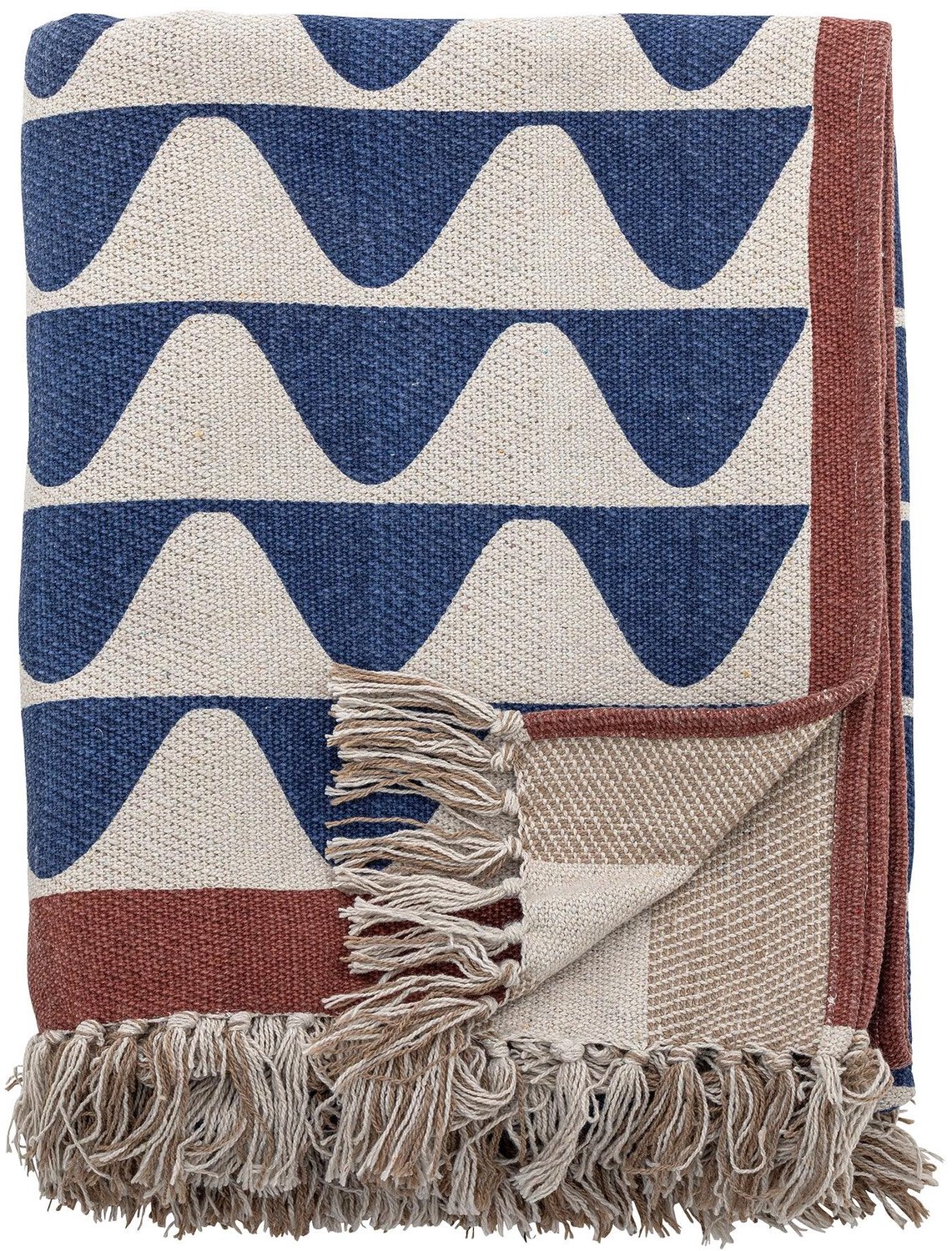 Bloomingville - Rimme Plaid - 160x130cm - Gerecycled Katoen - Blauw