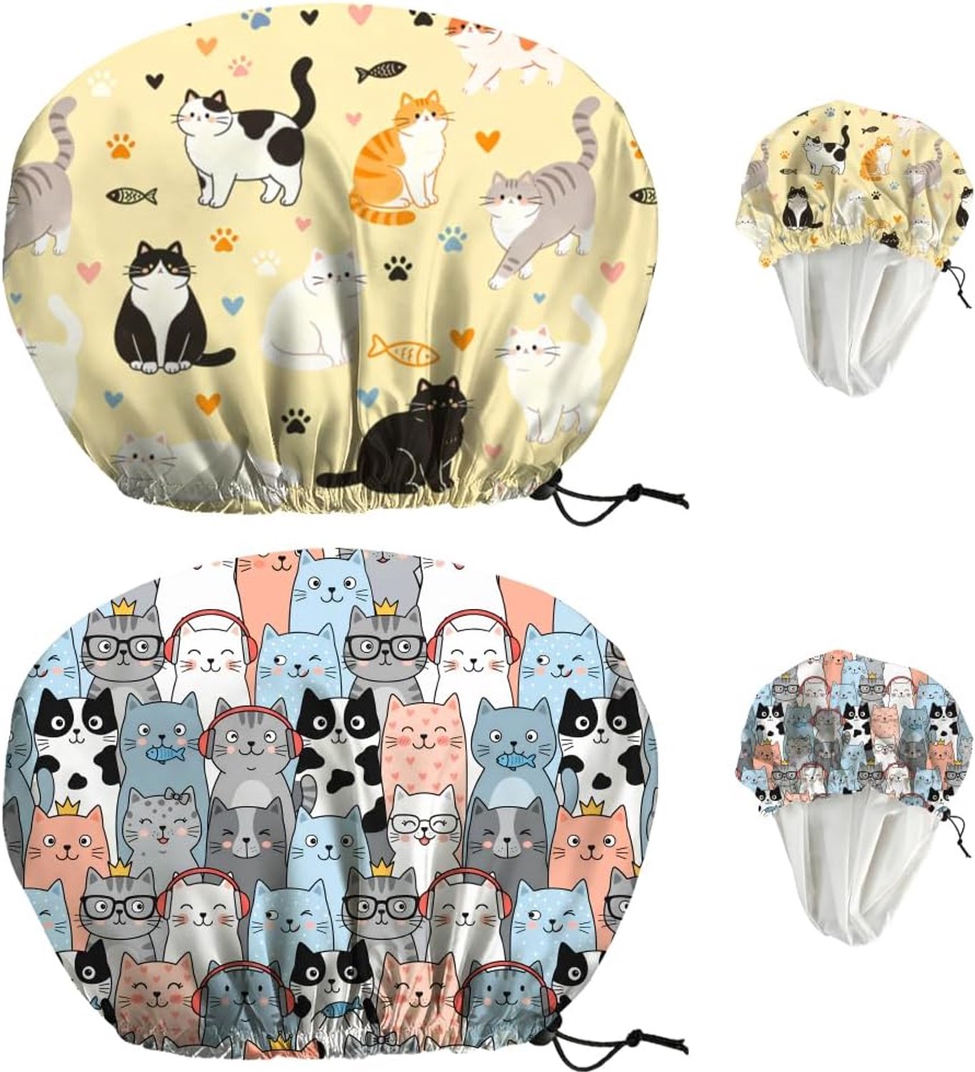 2 stuks douchemuts voor dames, schattige katten, dubbellaags, waterdichte douchekap, elastisch, verstelbaar - ShopVlot