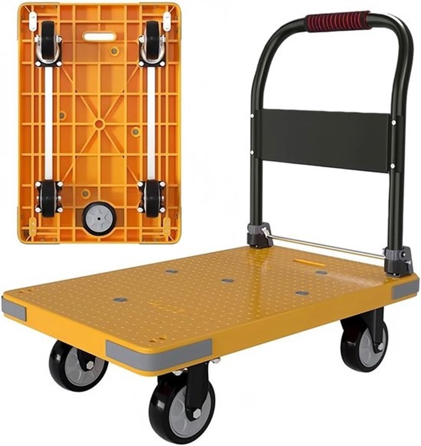 Inklapbare transportwagen - Plat transportmiddel - Zwaar transport - Extra licht ontwerp - 72 x 49 cm - Neongeel