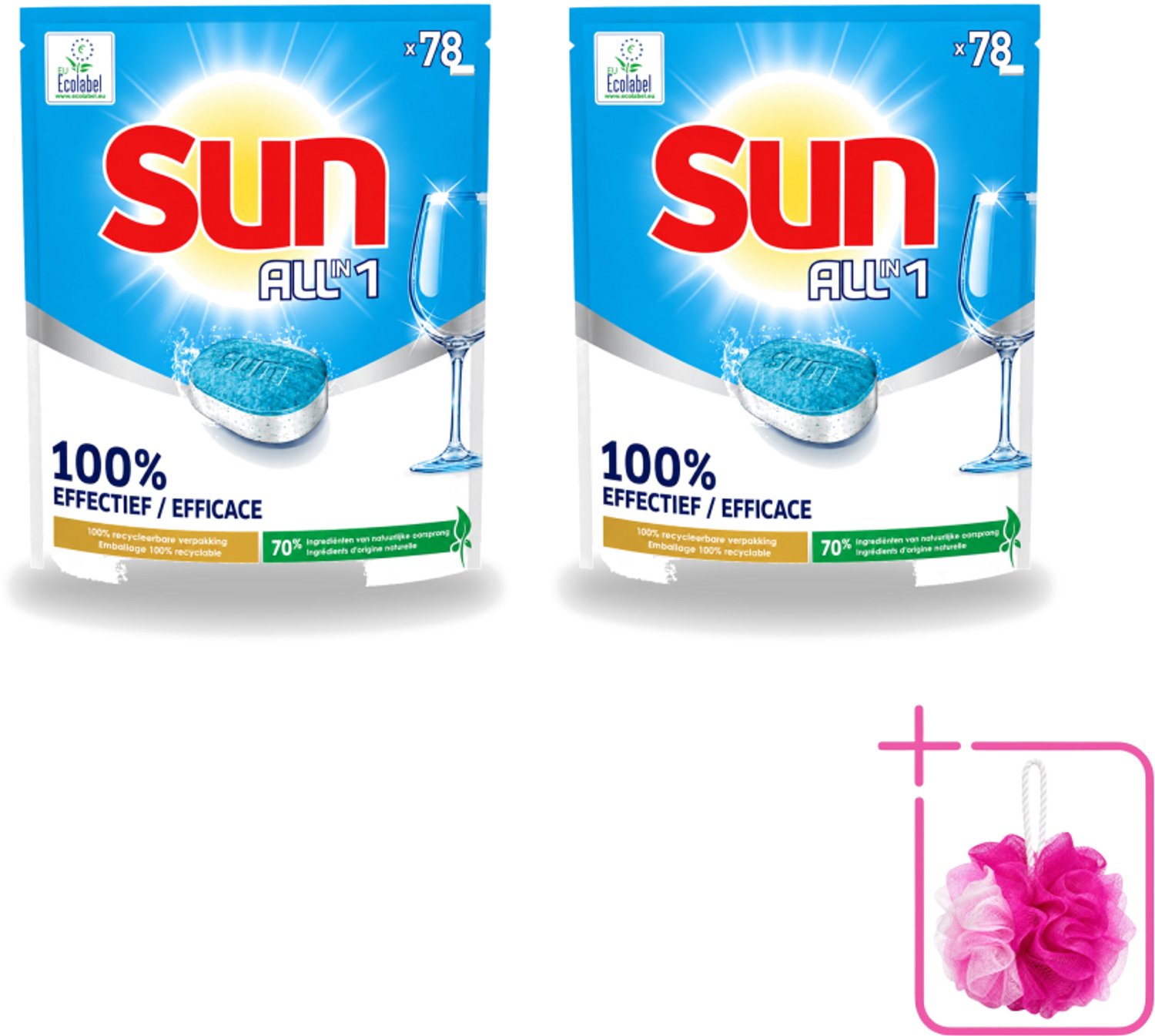 2 x Sun All-in-1 - Eco Label - Vaatwastabletten - 78 Tabletten - Bulkverpakking - Vaatwastabletten - Douchemop - Milieuvriendelijke vaatwas