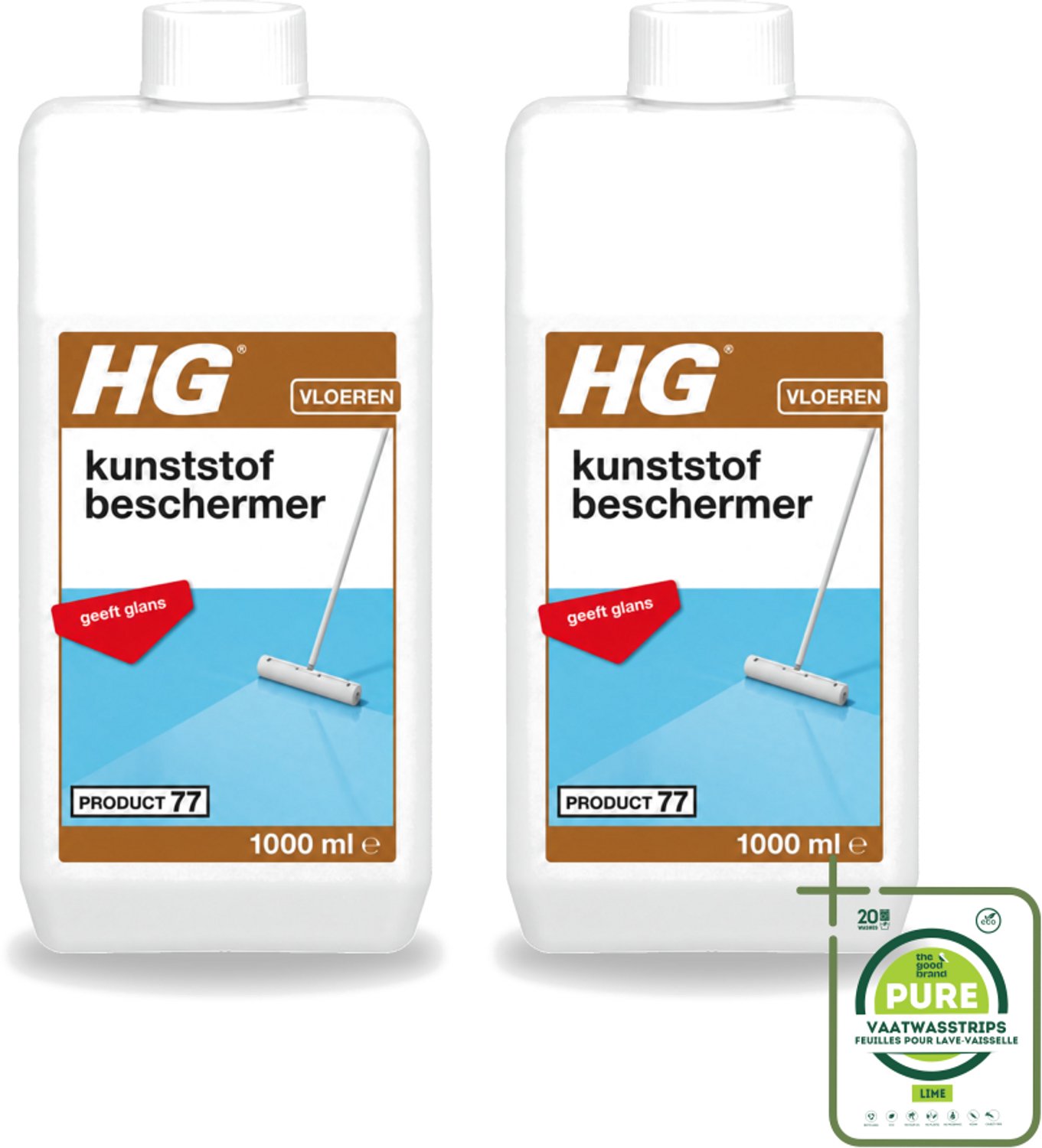 2 x HG - Kunststofbeschermer - Polymeer Emulsie - Geeft Glans - Maskeert Slijtageplekken - 1L - Grootverpakking - Vaatwasstrips - Kunststofbeschermer - Glans - Beschermfilm - Slijtage - Krassen