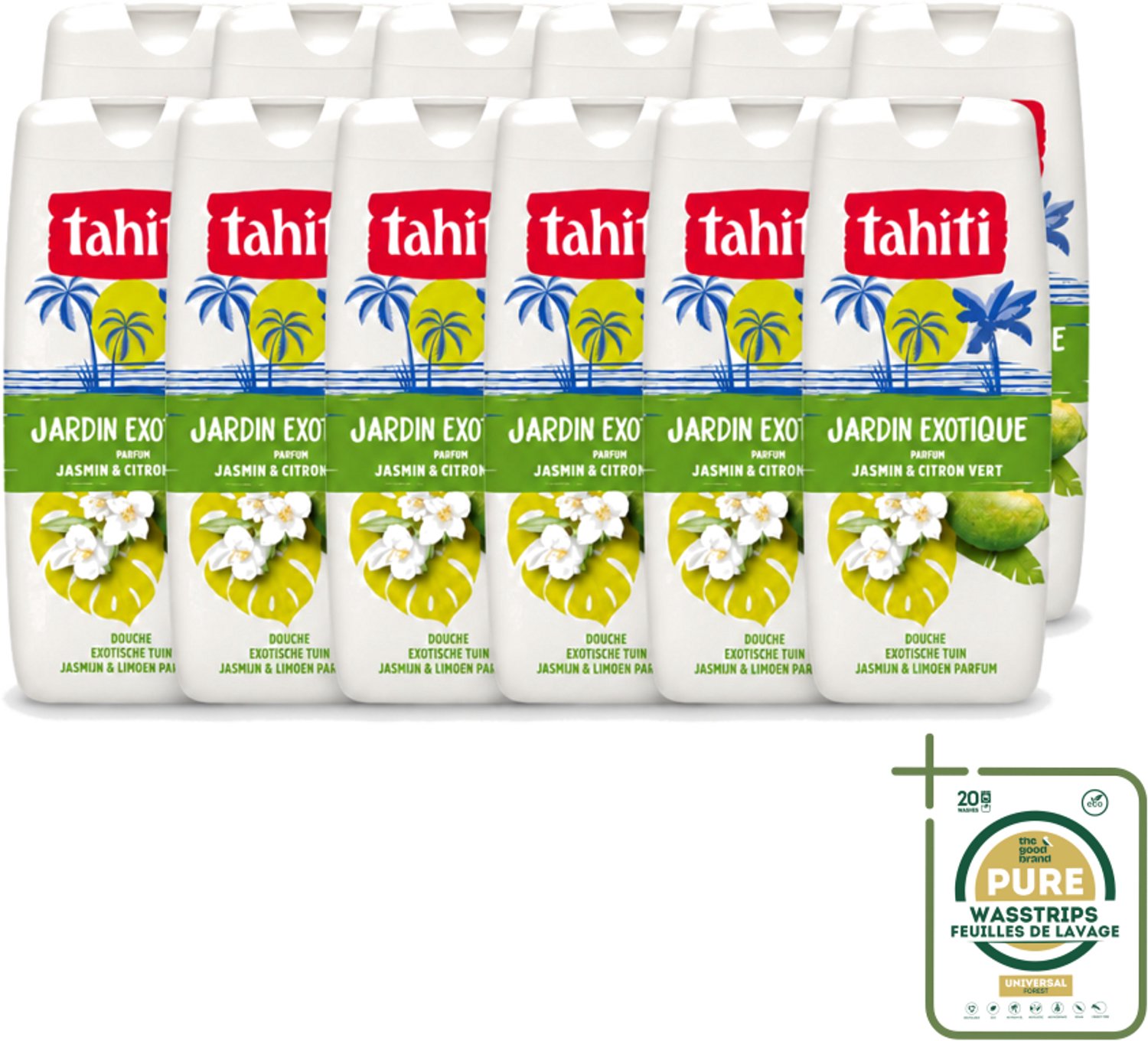 12 x Tahiti – Douchegel – Exotische Tuin Jasmijn & Limoen - 315 ml - Wasstrips - Douchegel - Jasmijn - Limoen - Exotisch - Geur