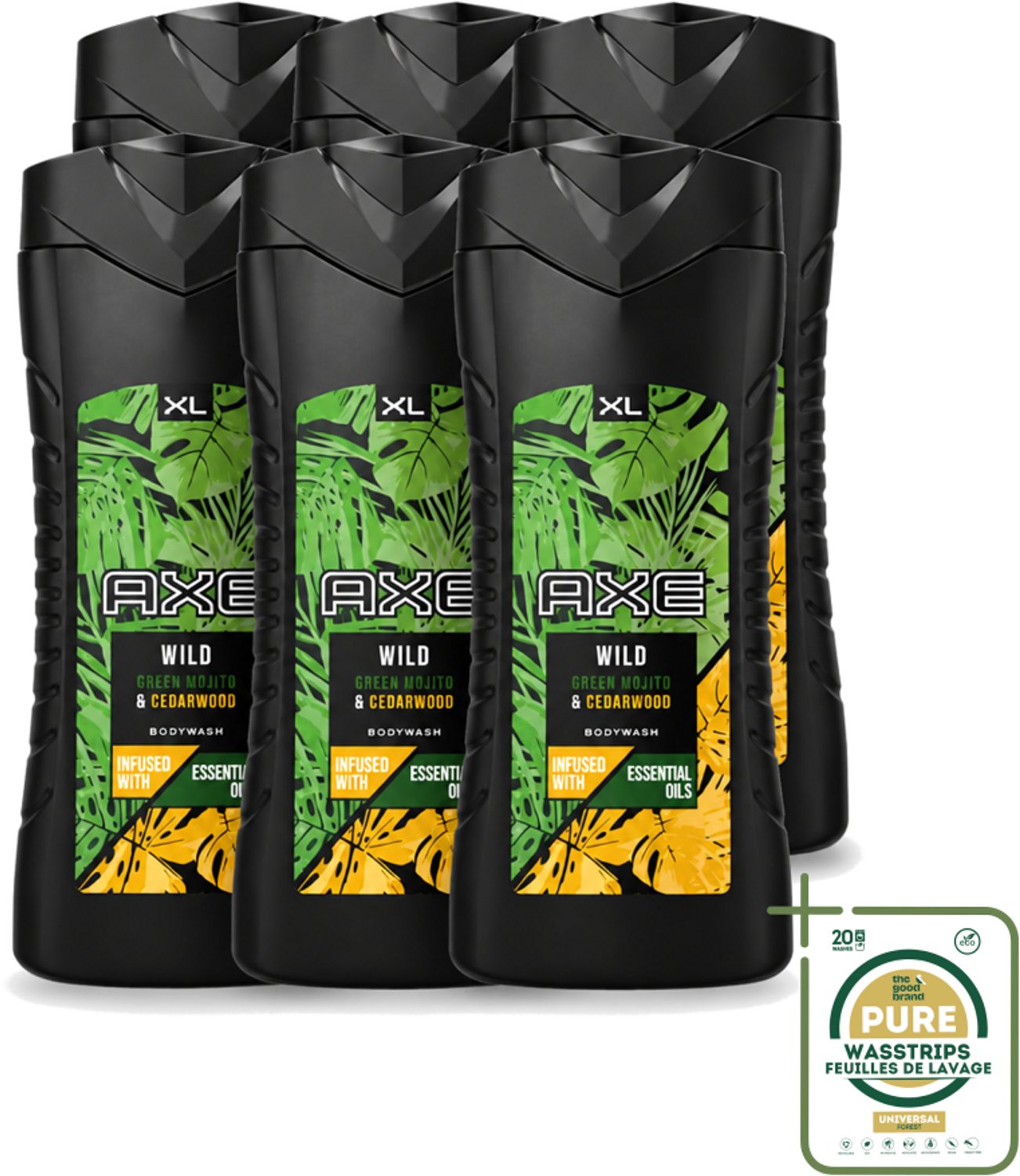 6 x AXE - Douchegel - Wild - 400 ml - Wasstrips - Douchegel - Frisheid - Mojito - Cederhout - Axe
