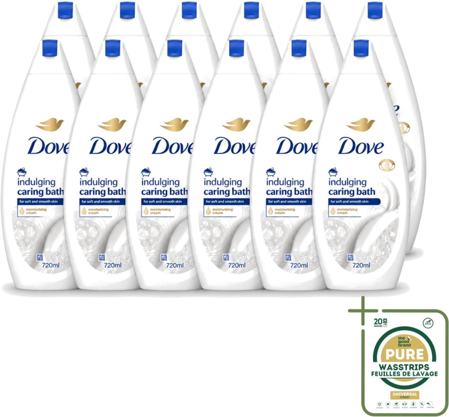12 x Dove – Badcrème – Indulging Cream – 720 ml - Wasstrips - Badcrème - Badcrème 720 Ml - Badcrème Voor Huid - Badcrème Voor Zintuigen - Zachte Reiniging
