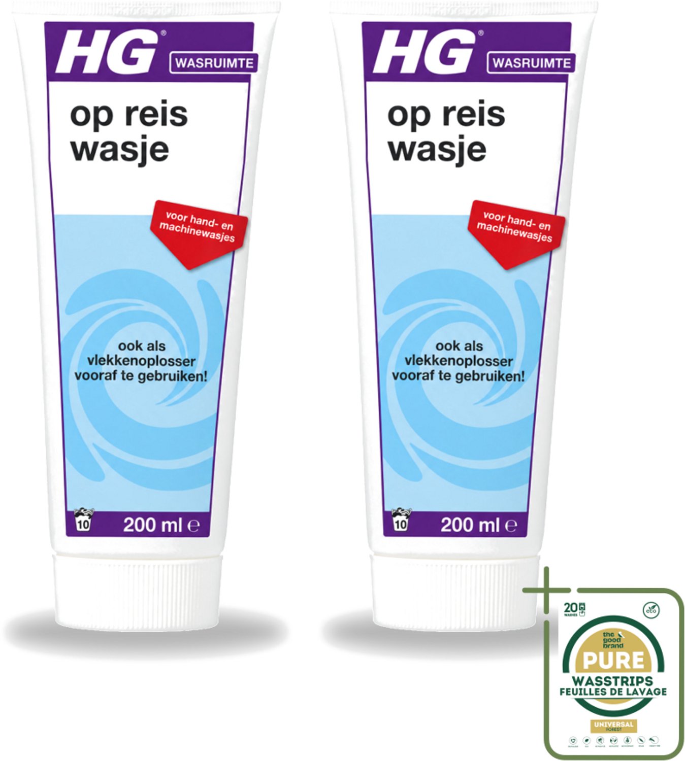 2 x HG - Wasruimte - Op-Reis-Wasje - Voor Hand & Machine Wasjes - 200 ml - Wasstrips - Op Reis Wasmiddel - Wasmiddel Voor Reizen - Wasmiddel Met Wasverzachter - Wasmiddel Voor Vlekken - Handwas