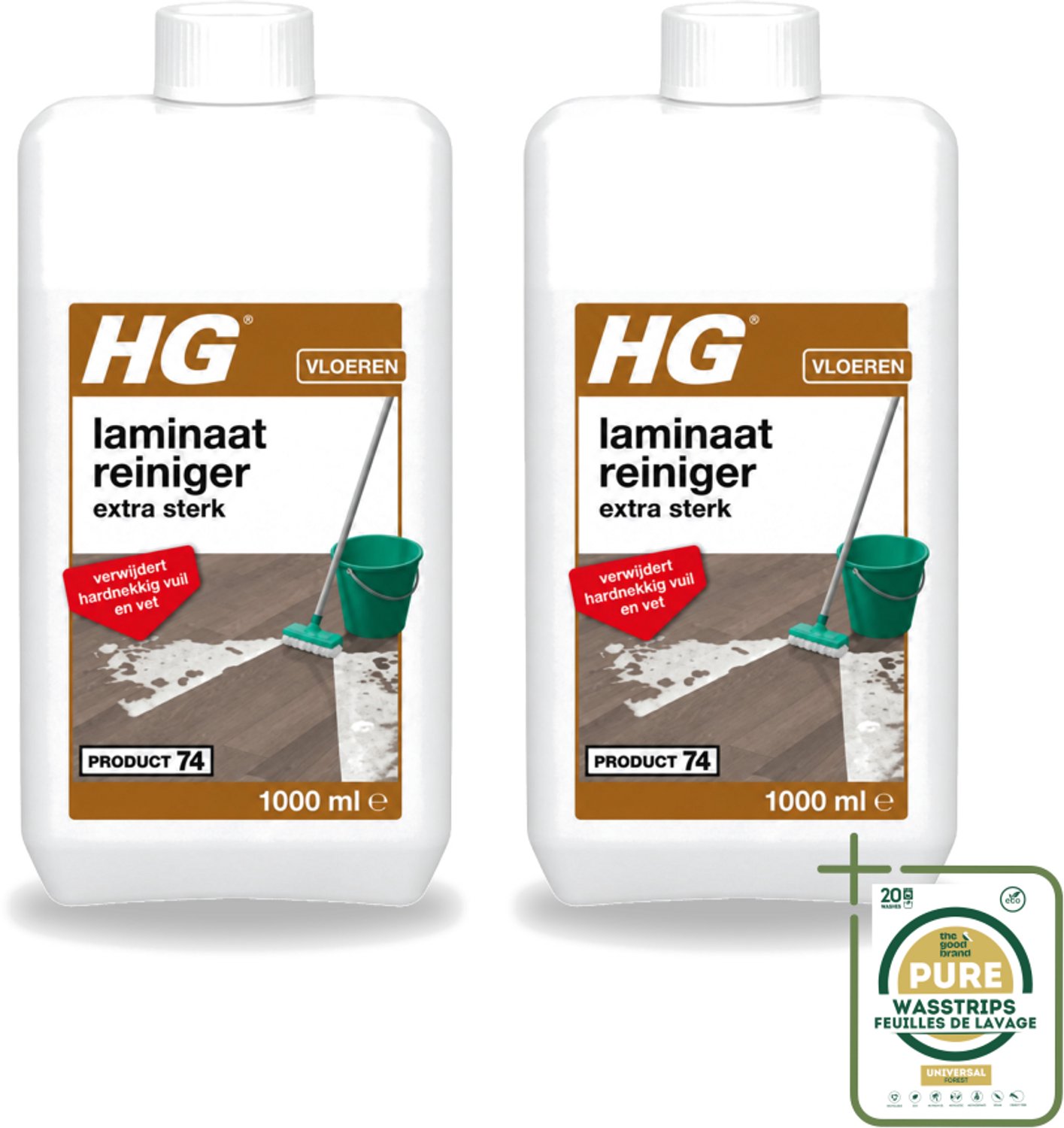 2 x HG - Laminaat, Vinyl & PVC Reiniger - Extra Sterk - Verwijdert Hardnekkig Vuil & Vet - 1L - Wasstrips - Laminaatreiniger - Laminaat Reinigen - Vuil Verwijderen - Vet Verwijderen - Laminaat Beschermer Verwijderen