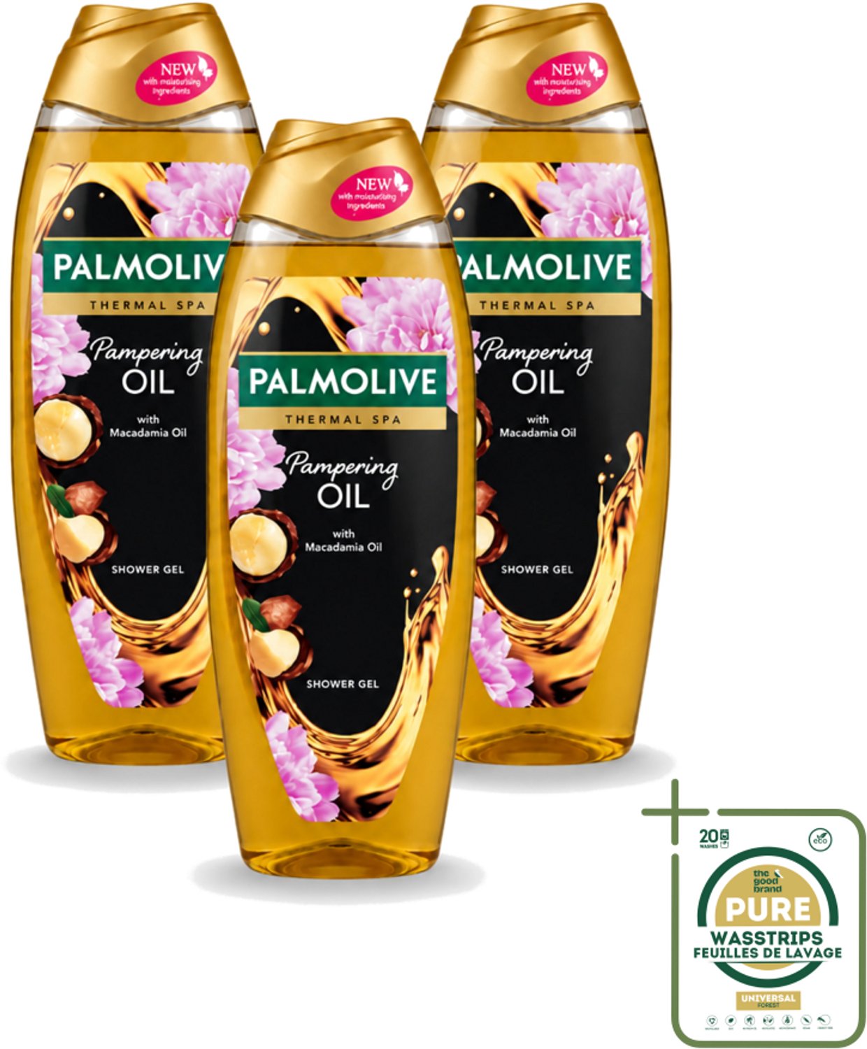 3 x Palmolive – Douchegel – Thermal Pampering Oil – 650 ml - Wasstrips - Douchegel - Huidverzorging - Warme Douchegel - Voedende Douchegel - Aromatische Douchegel