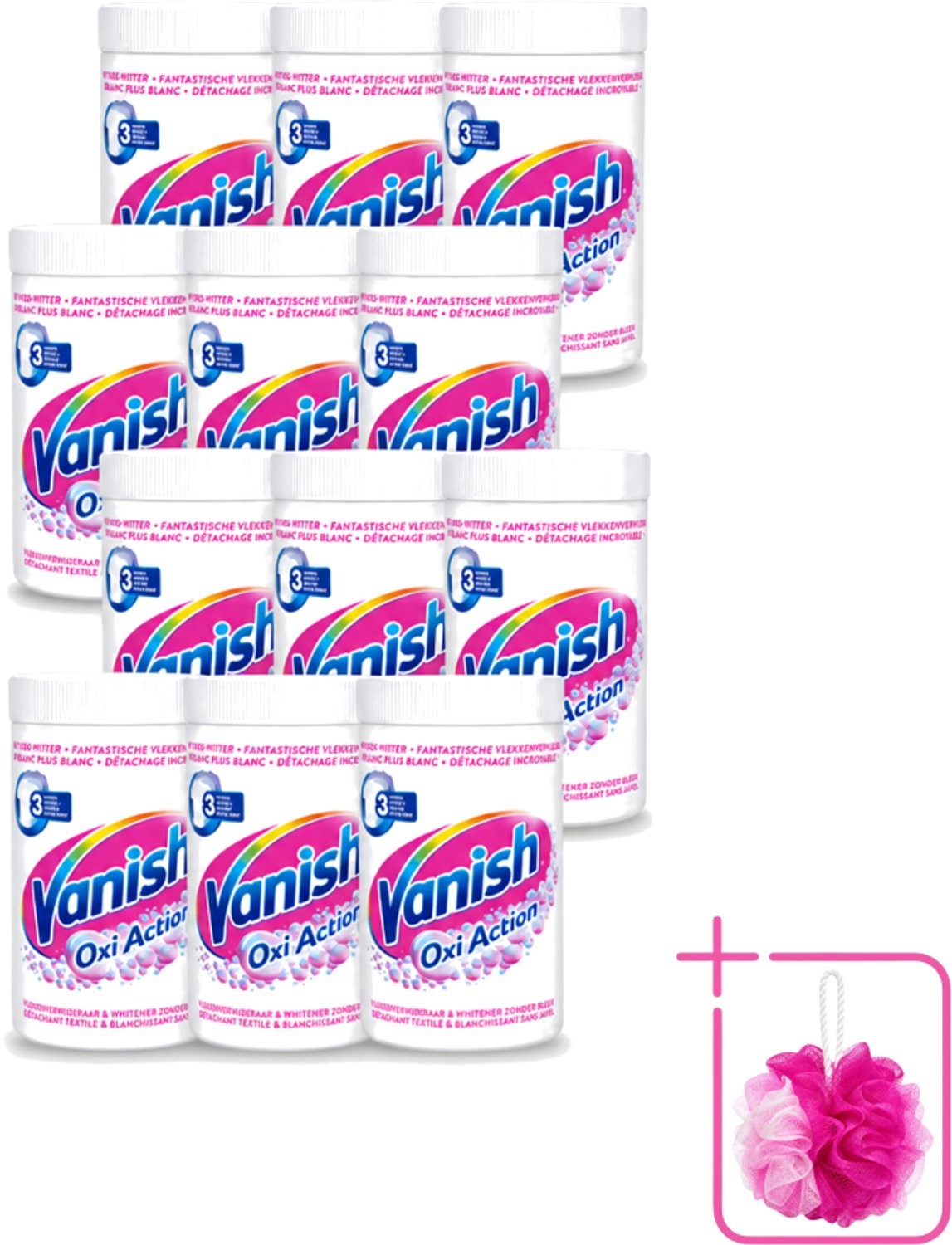 12 x Vanish Oxi Action - Vlekkenverwijderaar Poeder - Zonder Bleek - Witte Was - 1.5 Kg - Bulkverpakking - Vlekverwijderaar - Douchemop - Witte was
