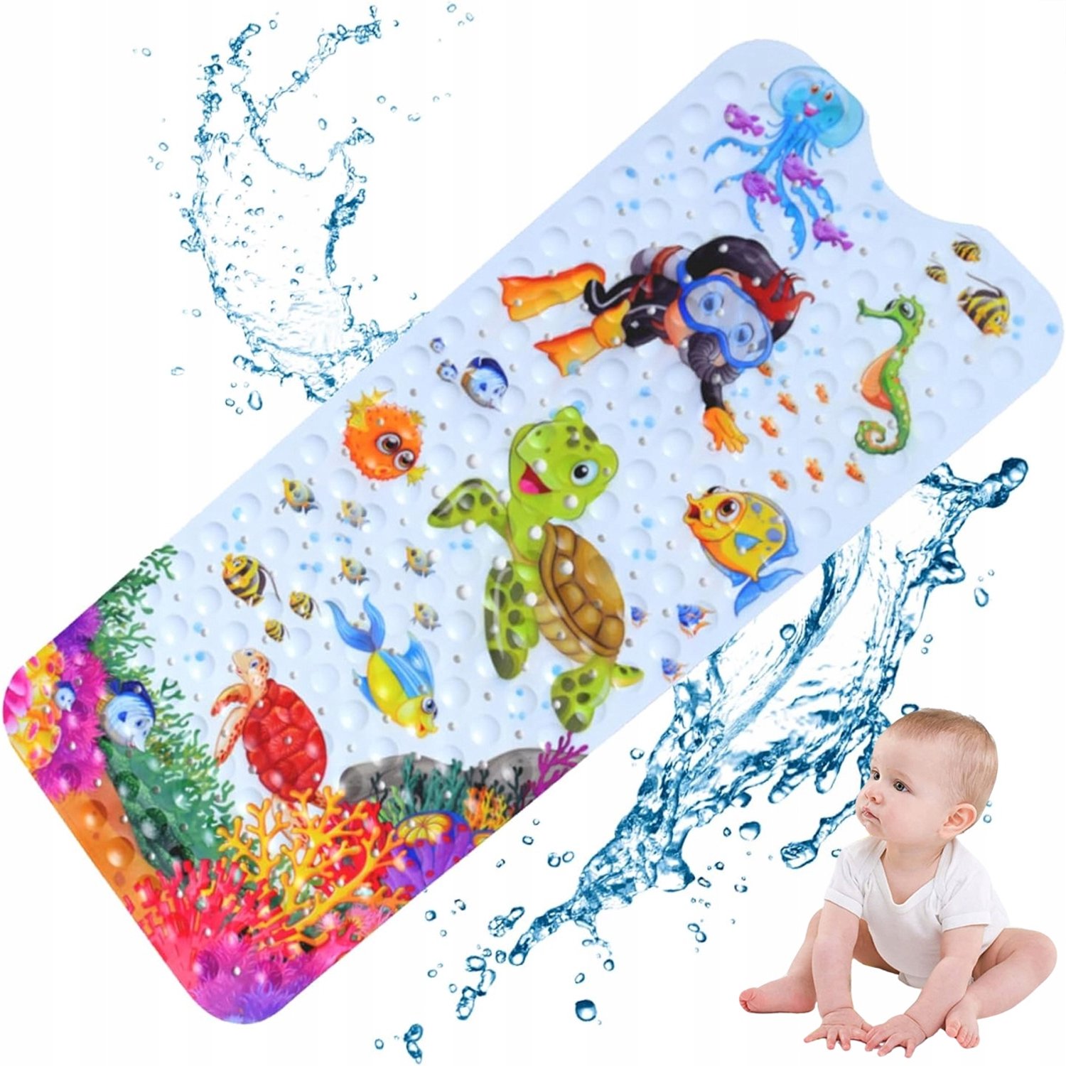 Antislip Badmat voor Bad en Douche - 100x40 cm - Oceaan Wereld