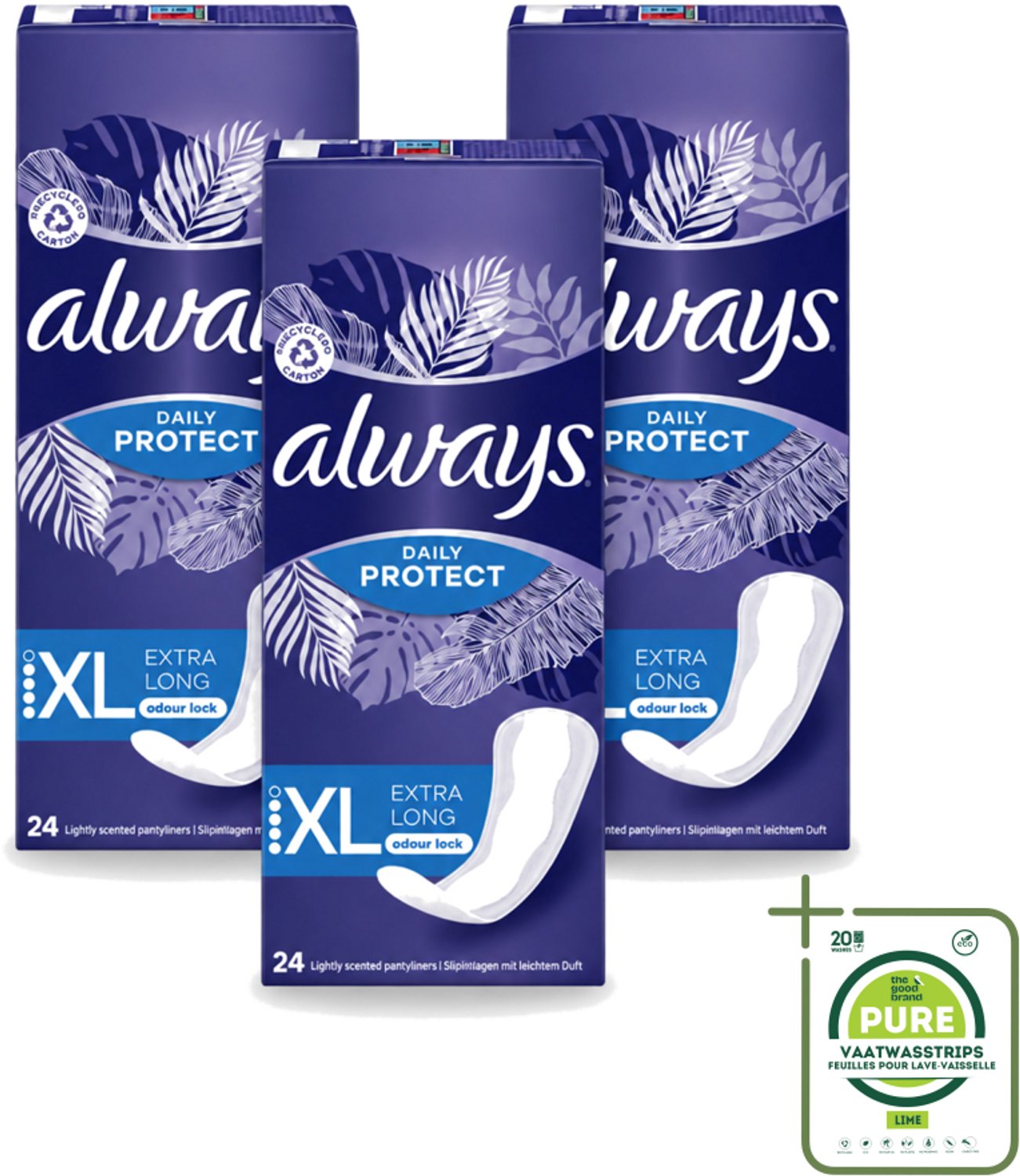 3 x Always – Inlegkruisjes – Extra Long – 24 Inlegkruisjes - Grootverpakking - Inlegkruisjes - Extra Lang - Dagelijkse Bescherming - Fris Gevoel - Absorberende Inlegkruisjes