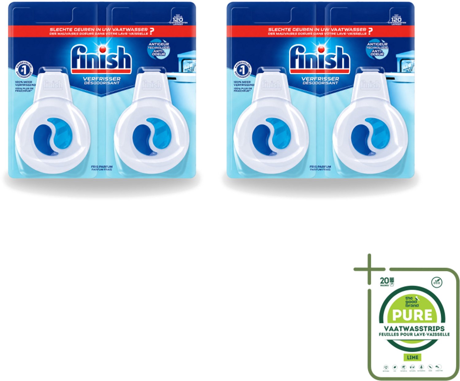 2 x Finish Deo Odorstop - Vaatwasverfrisser - Fris Parfum - Anti-geur - Tot 120 Afwasbeurten - Grootverpakking - Vaatwasstrips - Vaatwasverfrisser - Geurstop - Anti-geur - Vaatwasser Geur - Vaatwas Geur
