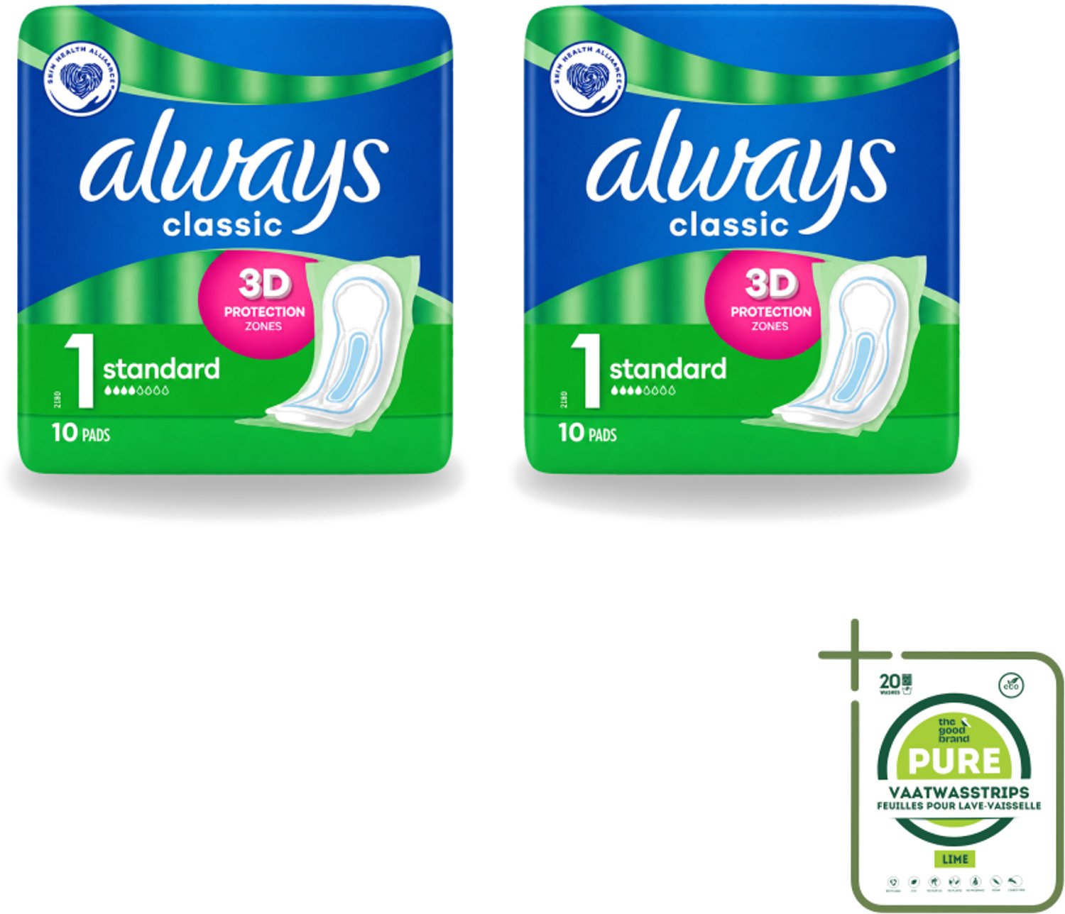 2 x Always Classic - Maandverband - Standaard - 3D Bescherming - 10 Maandverbandjes - Grootverpakking - Vaatwasstrips - Maandverband - Menstruatie - Maandverband 10 St - Menstruatiebescherming - Maandverband Voor Dagelijks Gebruik