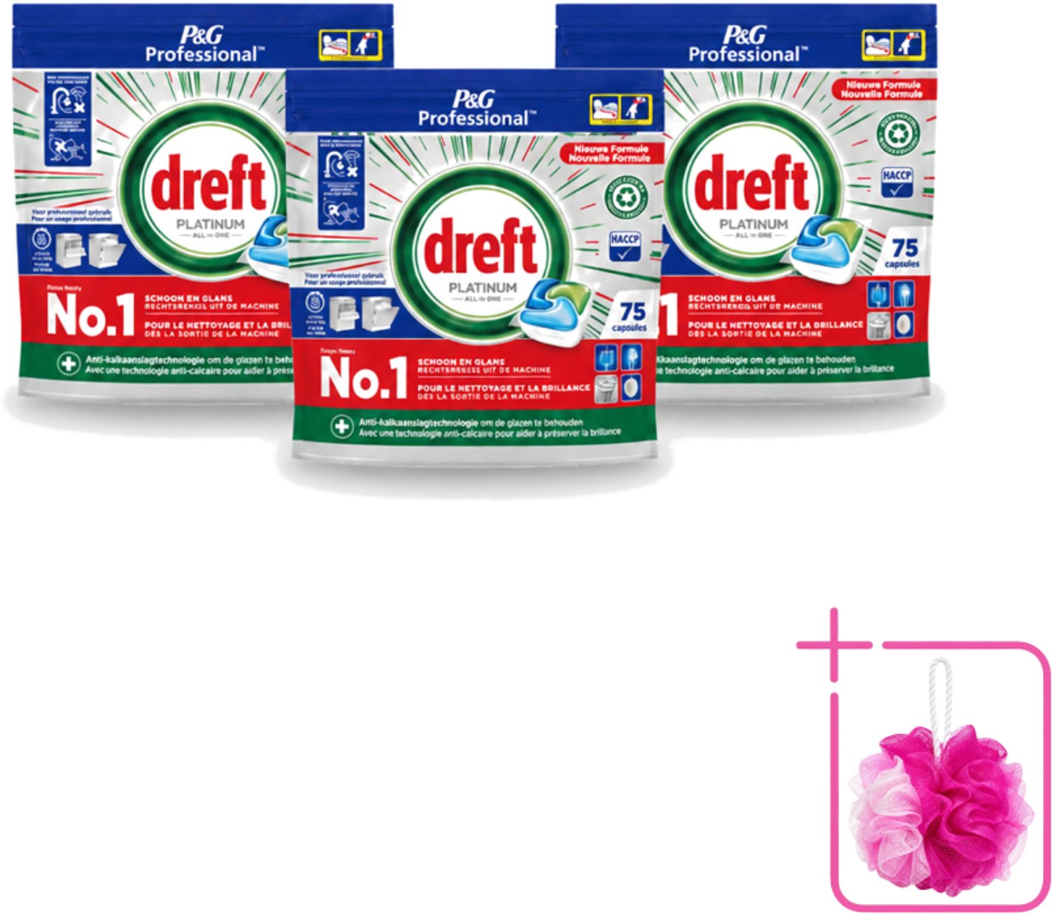3 x Dreft Professional - Platinum - All In One - Vaatwascapsules - 75 Afwasbeurten - Bulkverpakking - Vaatwassen - Vaatwasser reinigen