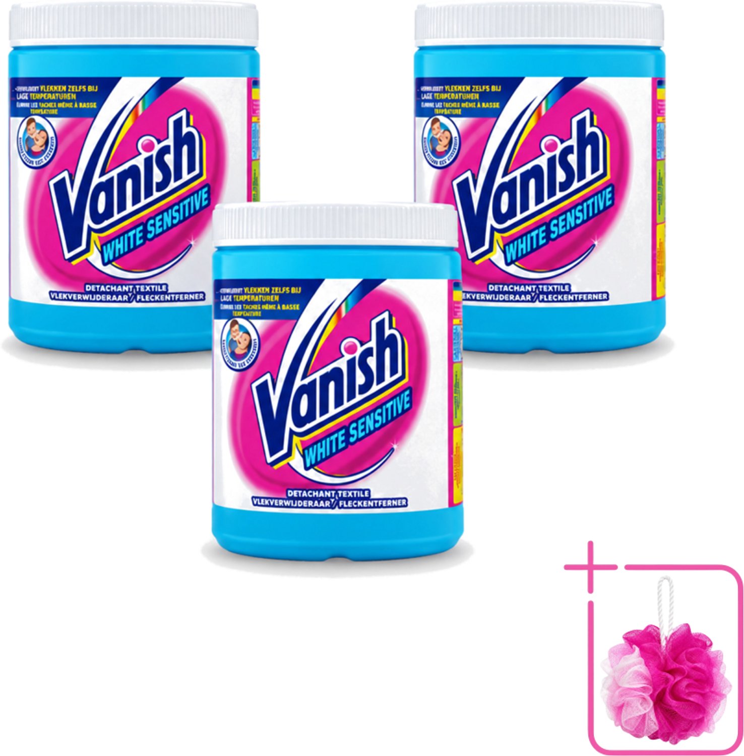 3 x Vanish White Sensitive - Vlekkenverwijderaar Poeder - Witte Was - 1125 Gram - Bulkverpakking - Witte was - Douchemop - Vlekverwijderaar