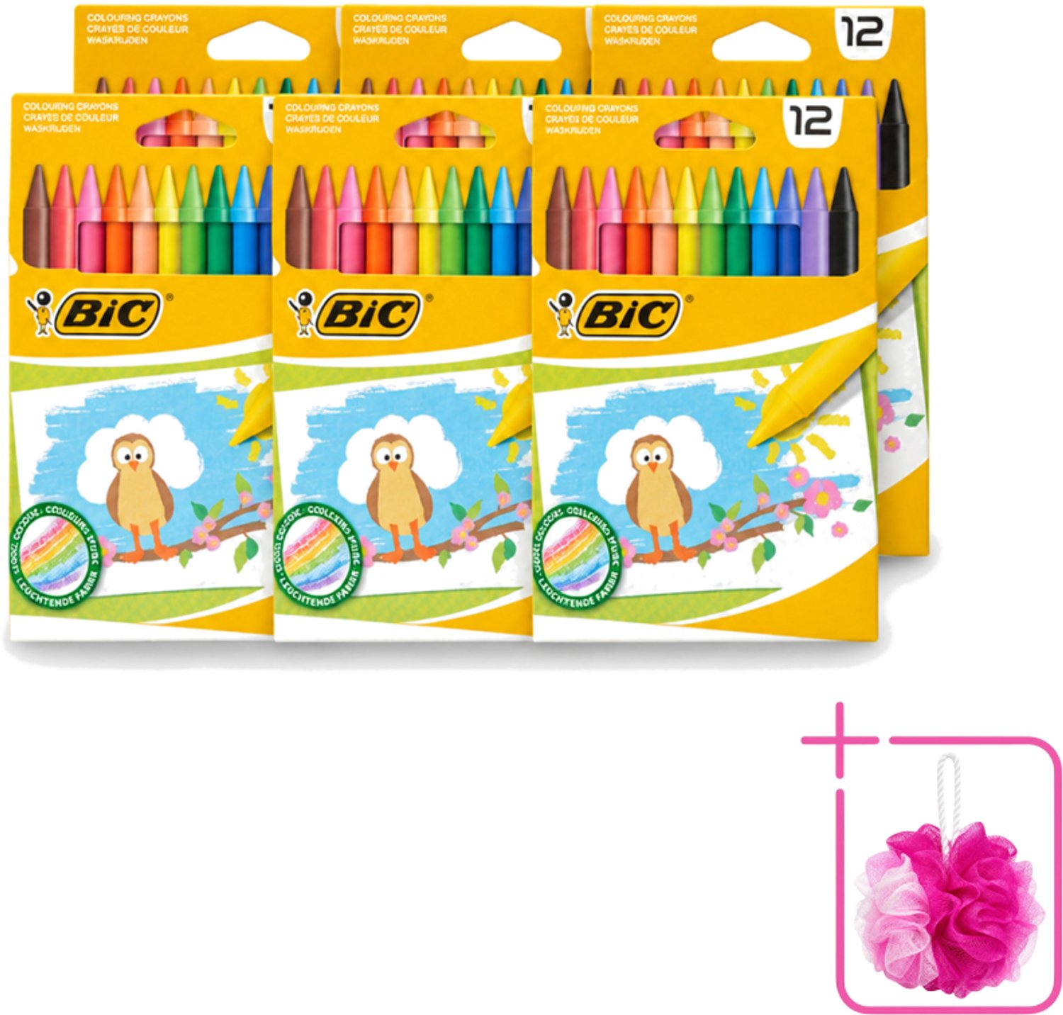 6 x BIC - Waskrijt - Diverse Kleuren - 12 Krijtjes - Bulkverpakking - Waskrijt - Douchemop - Kleurkrijt