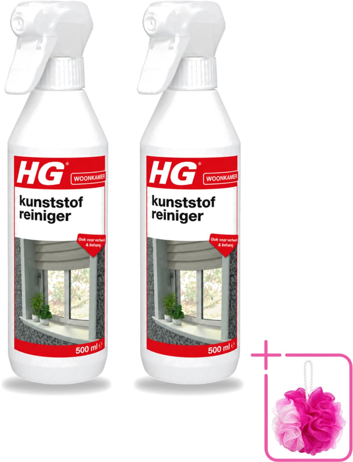 2 x HG - Kunststofreiniger Spray - Ook Voor Verfwerk & Behang - 500 ml - Bulkverpakking - Kunststof reinigen - Douchemop - Verfwerk reinigen