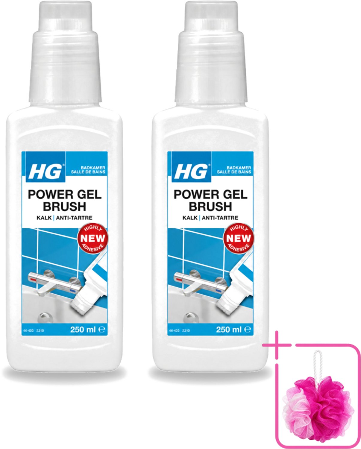 2 x HG - Badkamer - Power Gel Brush - Kalk - Agressief - 250 ml - Bulkverpakking - Kalk verwijderen - Douchemop - Badkamer schoonmaken