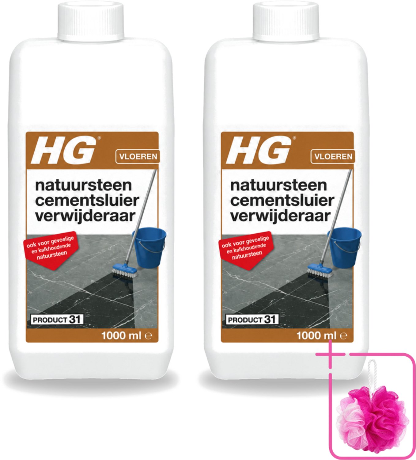 2 x HG - Natuursteen Cementsluierverwijderaar - Zuurvrij - Veilig in Gebruik - 1L - Bulkverpakking - Natuursteen cement verwijderen - Douchemop - Cement en kalksluier verwijderen