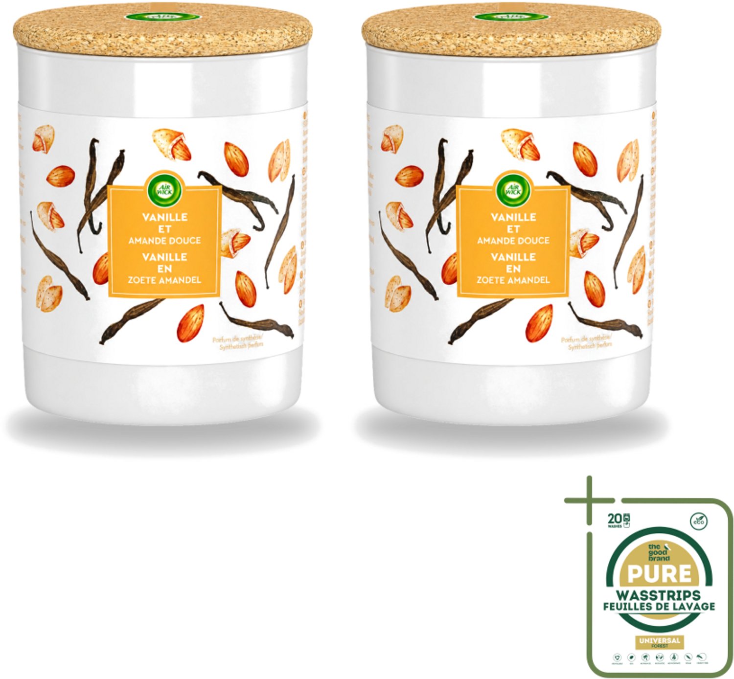 Air Wick 2 x Air Wick - Geurkaars - Vanille & Zoete Amandel - 35 Uur Brandduur - Wasstrips - Geurkaars - Vanille - Amandel - Warme Geur - Sfeer Oranje