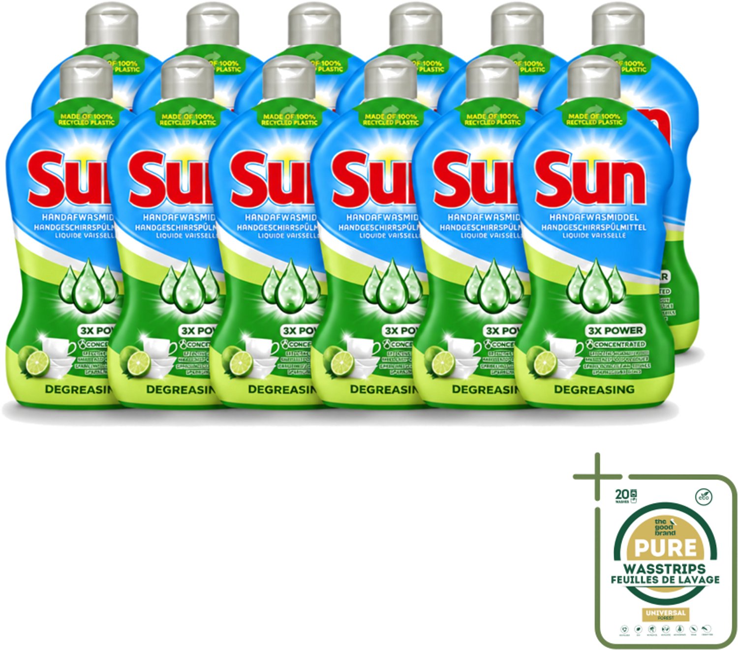 12 x Sun - Handafwasmiddel - Degreasing - Limoen - 450 ml - Wasstrips - Handafwasmiddel - Vaatwas - Limoen - Afwasmiddel - Vetverwijderend