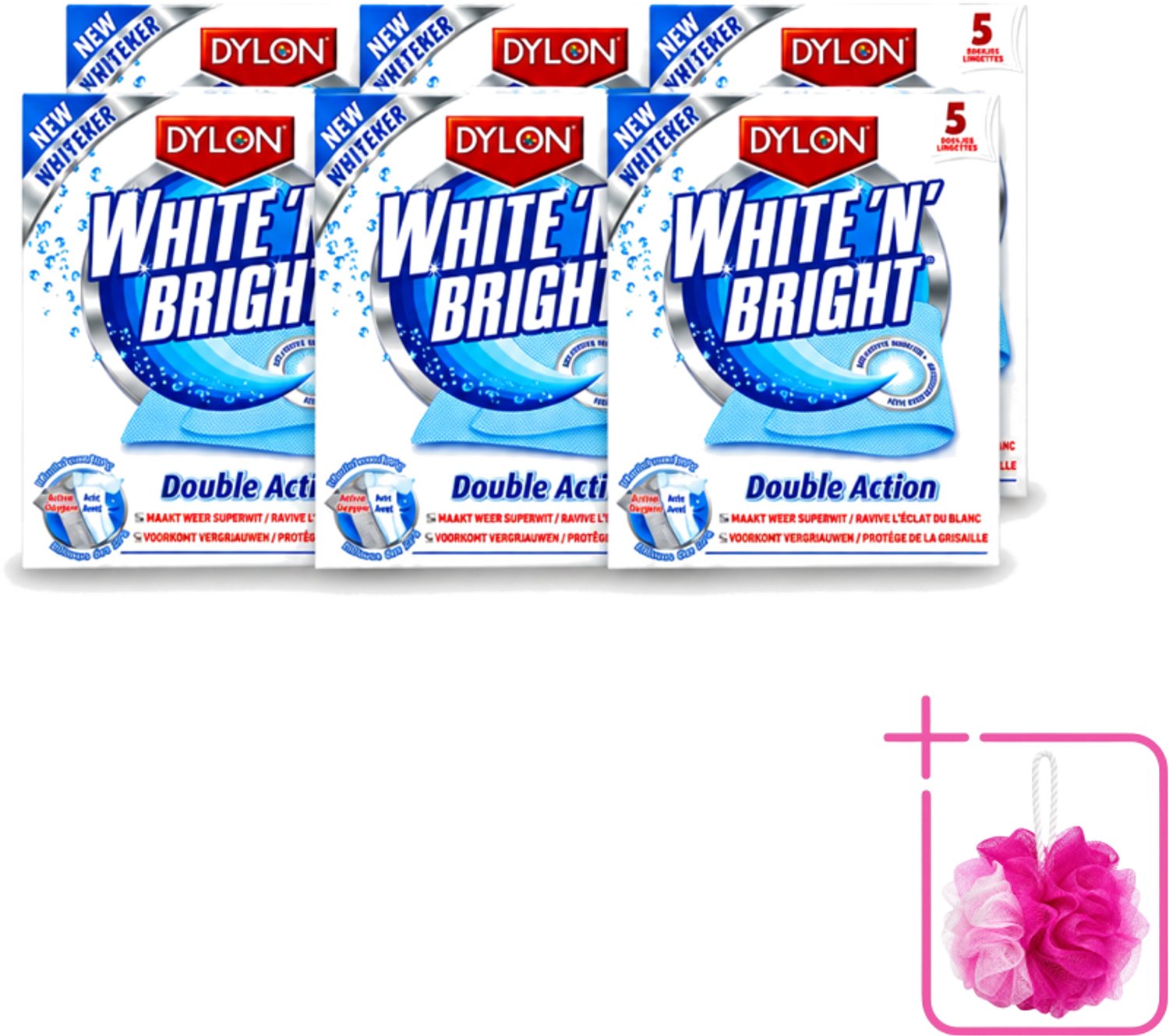 6 x Dylon - Vlekverwijderaar - White & Bright - Superwit & Vlekkeloos - 5 Doekjes - Bulkverpakking - Wit maken kleding - Douchemop - Vlekverwijderaar